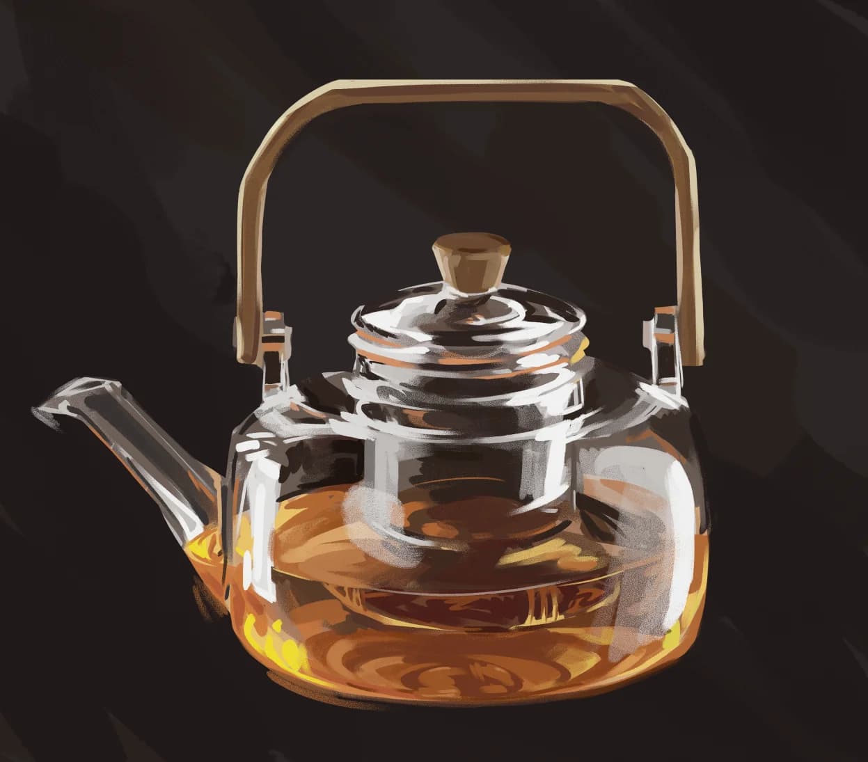 Still life digital painting of a teapot with smooth ceramic surfaces and refined sculptural form