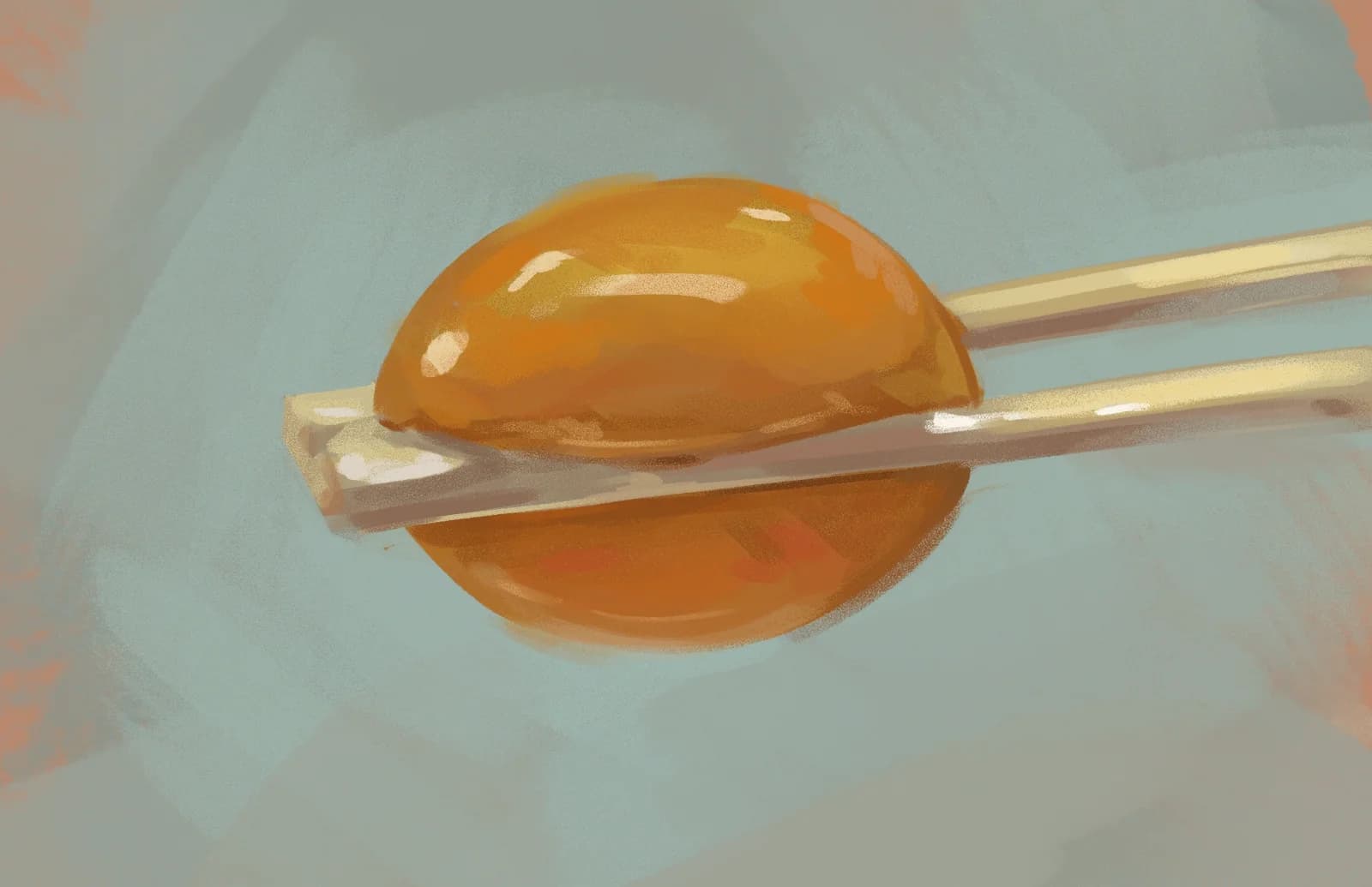 Still life digital painting of an egg yolk with rich golden color and luminous translucent texture